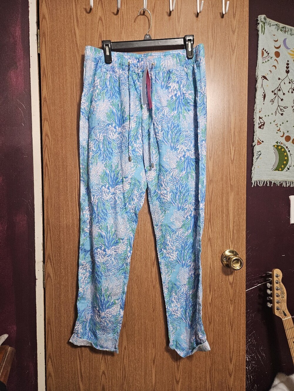 Lily Pulitzer Taron Linen Pant String Current Sea Pattern Beach Vibes Size Med!